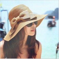 Folding Summer Beach UV Cap Wide Brim Bowknot Floppy Straw Sun Hat Khaki Fashion 363028067050 eb-32899956